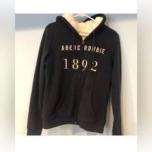 Abercrombie & Fitch 1892 Navy Hoodie Fleece Wool Lining Logo
